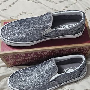 Vans Silver Sparkle Slip-On Sneakers